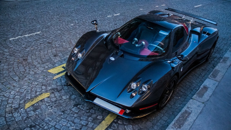 1080P, cobblestone, retro styled, sidewalk, high angle view, paving stone, city, scooter, motor vehicle, Pagani Zonda R, day, stationary, supercars, mode of transportation