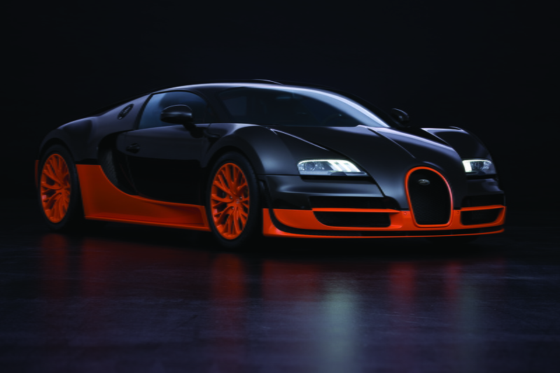 luxury, orange, wheel, Bugatti Veyron, black background, speed, veyron, Super Sport, reflection, land vehicle, 16.4, the fastest production car, transportation