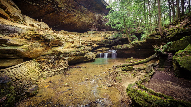 rock formation, non-urban scene, plant, solid, nature, scenics - nature, tranquility, 4K, rock - object, tranquil scene, bridge - man made structure, flowing water