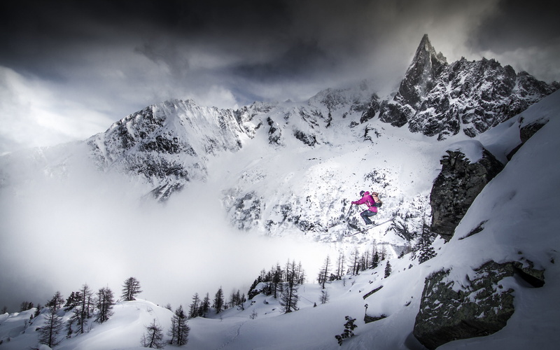 jump, 4K, Mountains, skier backgrounds, skiing, snow, Background Ultra HD 4K