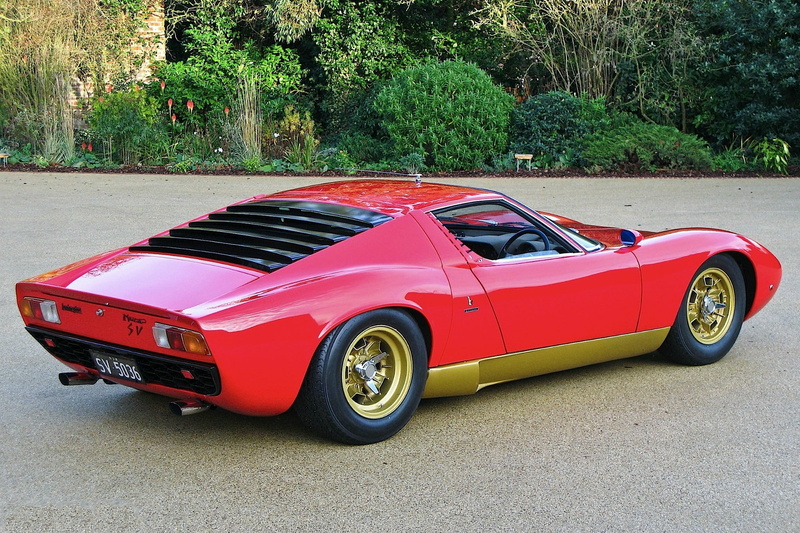 1080P, red, trees, Lamborghini, rear view, 1972, Miura SV