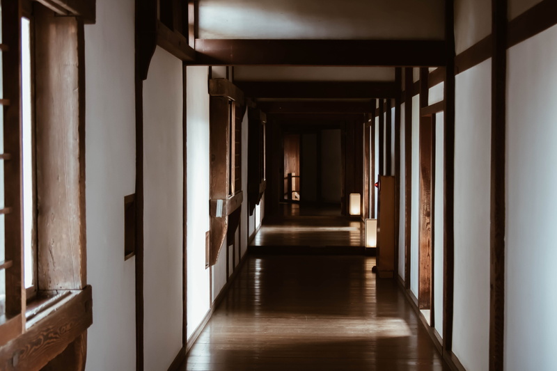 wood, military, view, field, empty, diminishing perspective, architectural column, arcade, japan, hall, corridor, japan interior, castle, the way forward