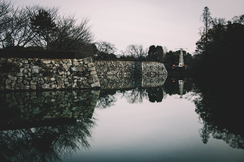tranquility, tree, wall, scenics - nature, clear sky, sky, highway, temple, nature, reflection lake, castle, no people, waterfront, standing water, road