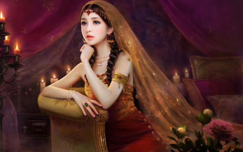 flowers, beautiful people, ruoxing, flames, lips, Oriental, pale, antique, beauty, beautiful woman, clothing, Asian, indoors, elegance, females, eyes, gowns