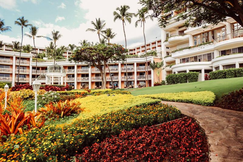 summer, near, no people, travel, apartment, red, tree, buildings, flowerbed, plant, residential, daytime, vacation, landscape, building, white, flower