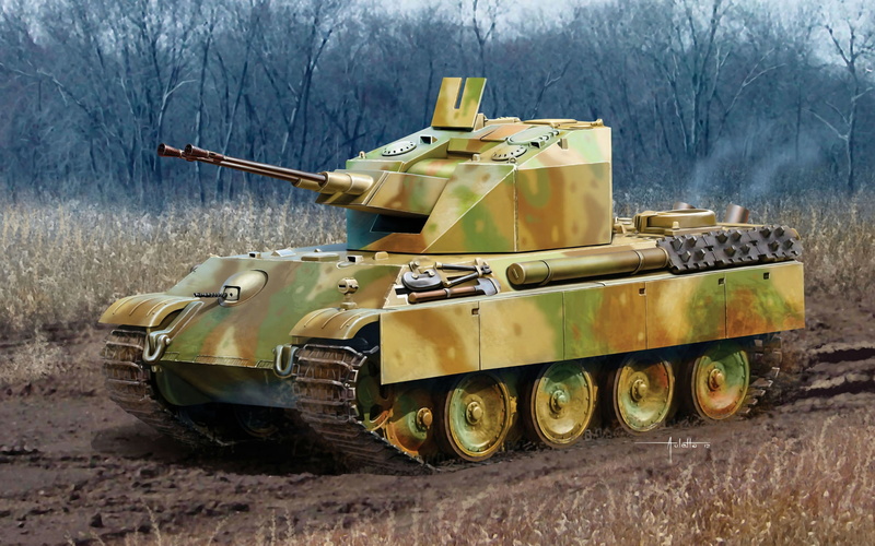 self-propelled, APU, art, Flakpanzer V Coelian, 2K, WW2, road, anti-aircraft, prototype, installation, German, Kelian