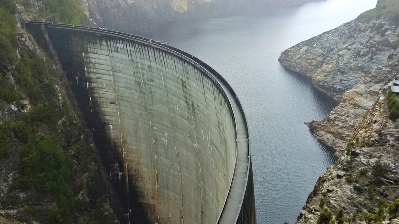 no people, 4K, plant, architecture, beauty in nature, tranquility, dam, gordon dam, sky, hydro electric dam, australia, tasmania, mountain, river, scenics - nature