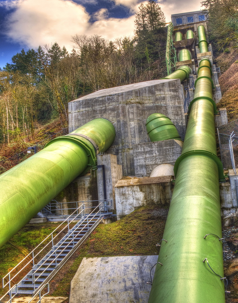 hydroelectric, generator, built structure, connection, environment, industrial, pipe, day, reservoir, unique, architecture, flowing water, tree, energy