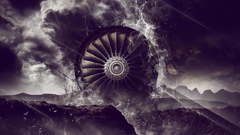 wind, fan, cloud, digital art, smoke, plane, cooler, mountain, 2K, 2560x1440, turbine