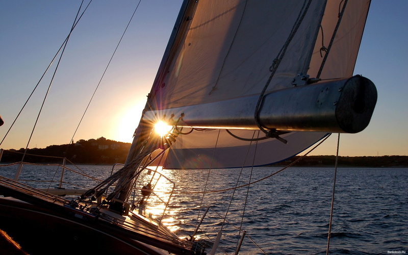 sailing, boat, sunlight, sailing ship, vehicle, sunset, sea, 2K