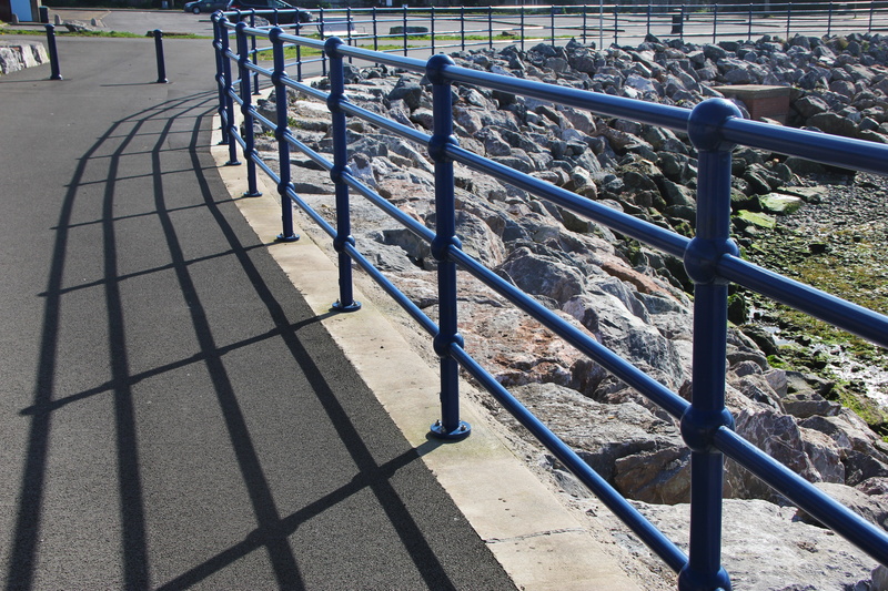 shadow, sunlight, perspective, iron, park, railing, architecture, outdoor play equipment, outdoors, barrier, footpath, fence, ornament, 5K, high angle view
