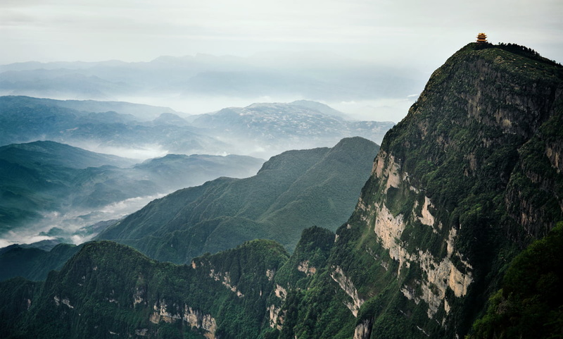 landscape, China, Golden, mountain Peak, hill, Kodak, aerial photo, Summit, Fuji, Emei Shan, 480P, aerial, scenics, green mountain, Ektar, outdoors, Wan