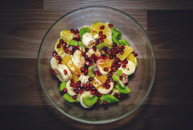 ready-to-eat, clear, wooden, high angle view, pomegranate, kiwi, vegetable, fruit, still life, food and drink, food, banana, healthy, healthy eating, pomegranate seed