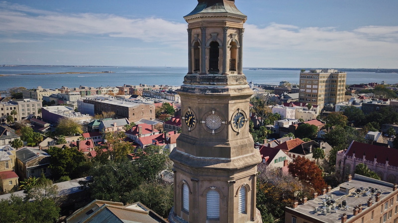 charleston, cloud - sky, oak trees, color, dji, history, building, water, no people, residential district, city, cityscape, architecture, trees, rooftop