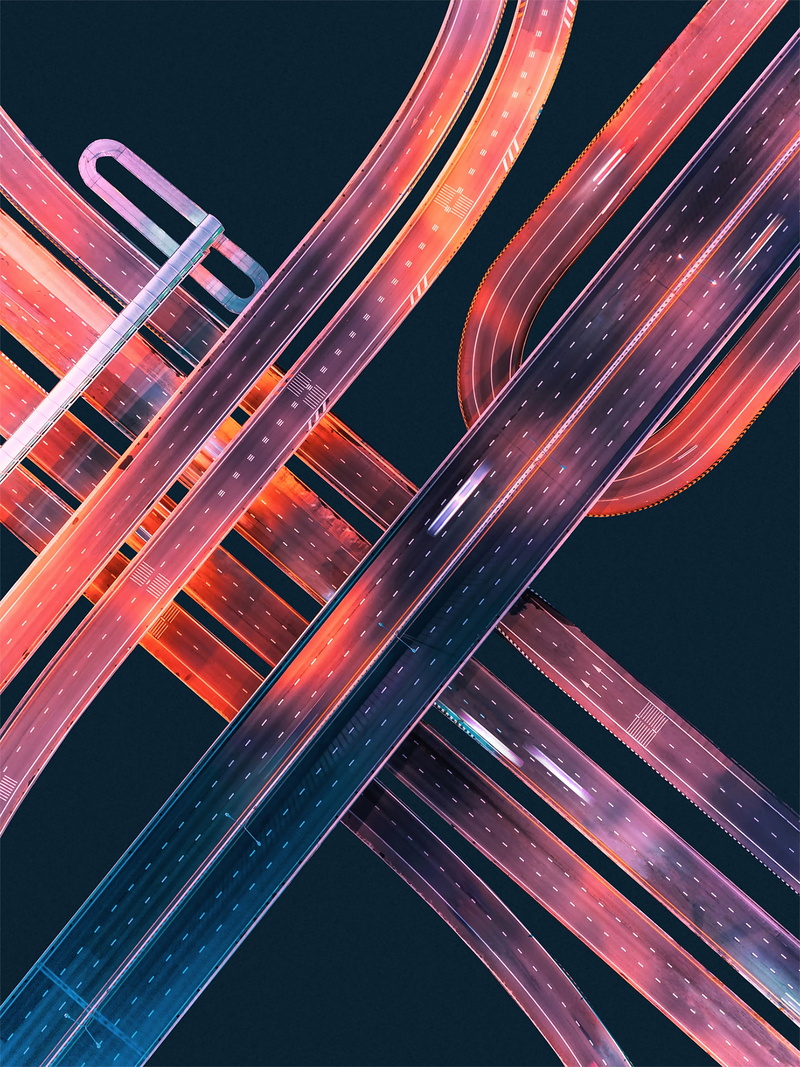 embranchment, road, art, glow, interchange, 2K