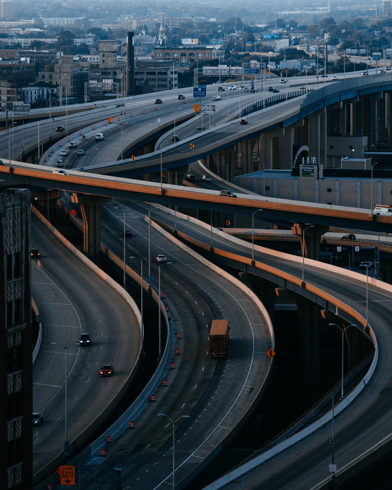 road, wisconsin, track, multiple lane highway, interstate, city, mode of transportation, cityscape, roads, aerial, transportation, 4K, travel, elevated road