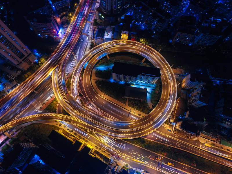 elevated road, office building exterior, night, canton, connection, no people, street, empty shoot, outdoors, building exterior, interchange, architecture