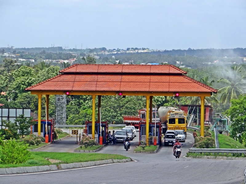 road, transportation, building, car, bangalore, slip road, people, highway, day, toll gate, sky, tree, architecture, india, tax check, built structure