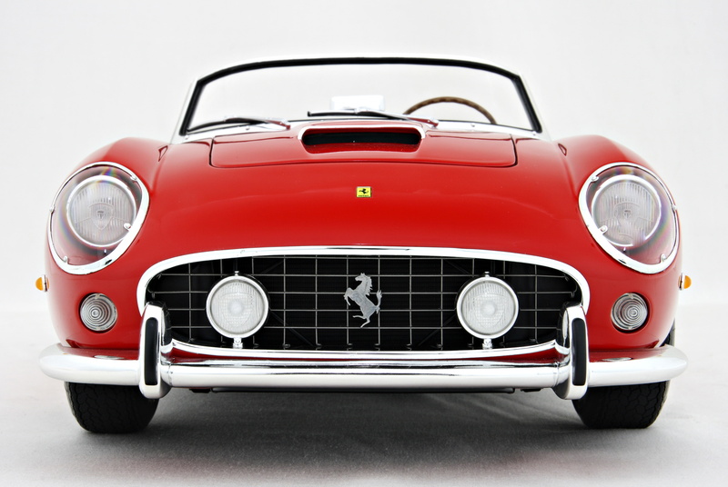 no people, retro styled, technology, luxury, stationary, Ferrari, metal, Red, 250, Model, logo, close-up, indoors, car, wealth, studio shot, land vehicle