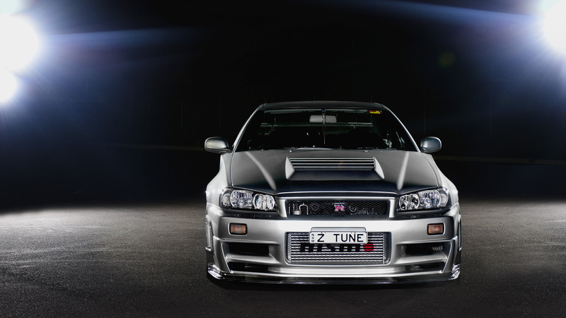 luxury, sports Car, reflection, black Color, performance, exhibition, supercar, silvery, night, R34, speed, focus on foreground, spotlight, lighting equipment