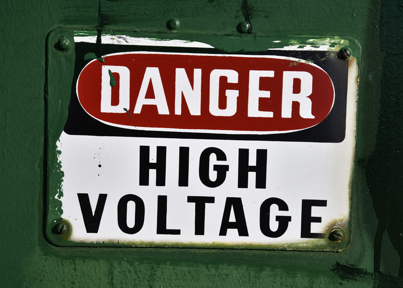 danger, voltage, guidance, white color, information, metal, information sign, white, western script, wall - building feature, breaker, green paint, forbidden