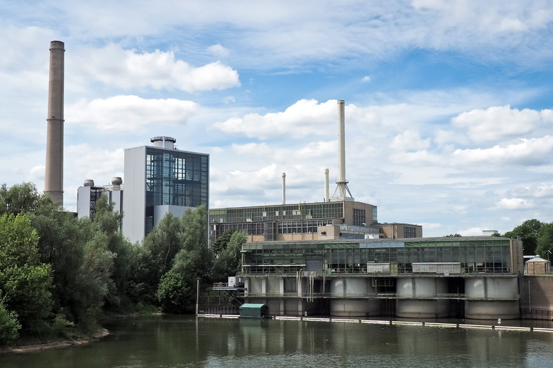 photography, built structure, power Station, fuel and Power Generation, near, stadtwerke, water, daytime, electricity, tree, industrial architecture, spire