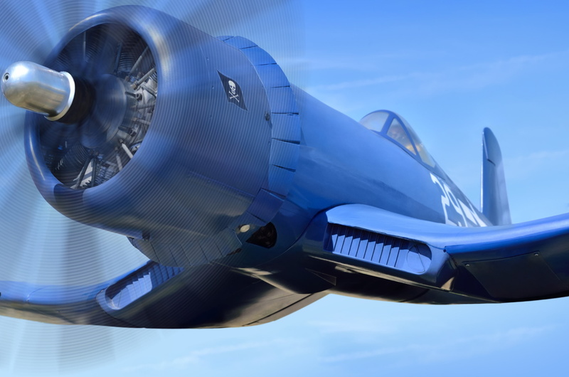 aircraft, mode of transportation, outdoors, engine, propeller, vehicle, transportation, military, air vehicle, no people, sky, cloud - sky, F4U Corsair
