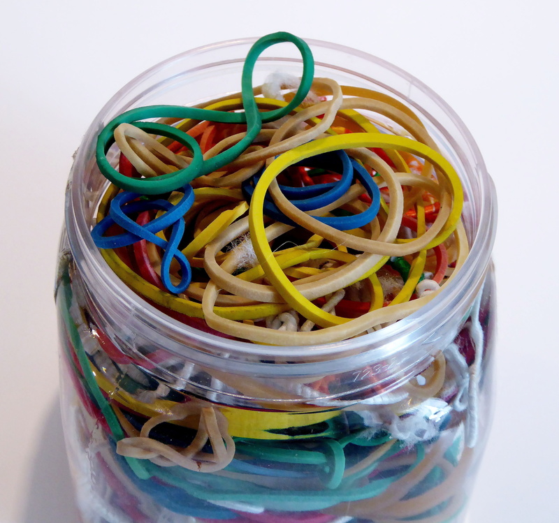 multi colored, transparent, food and drink, large group of objects, glass - material, close, 2K, indoors, elastic, rubber rings, table, rubber bands, white background