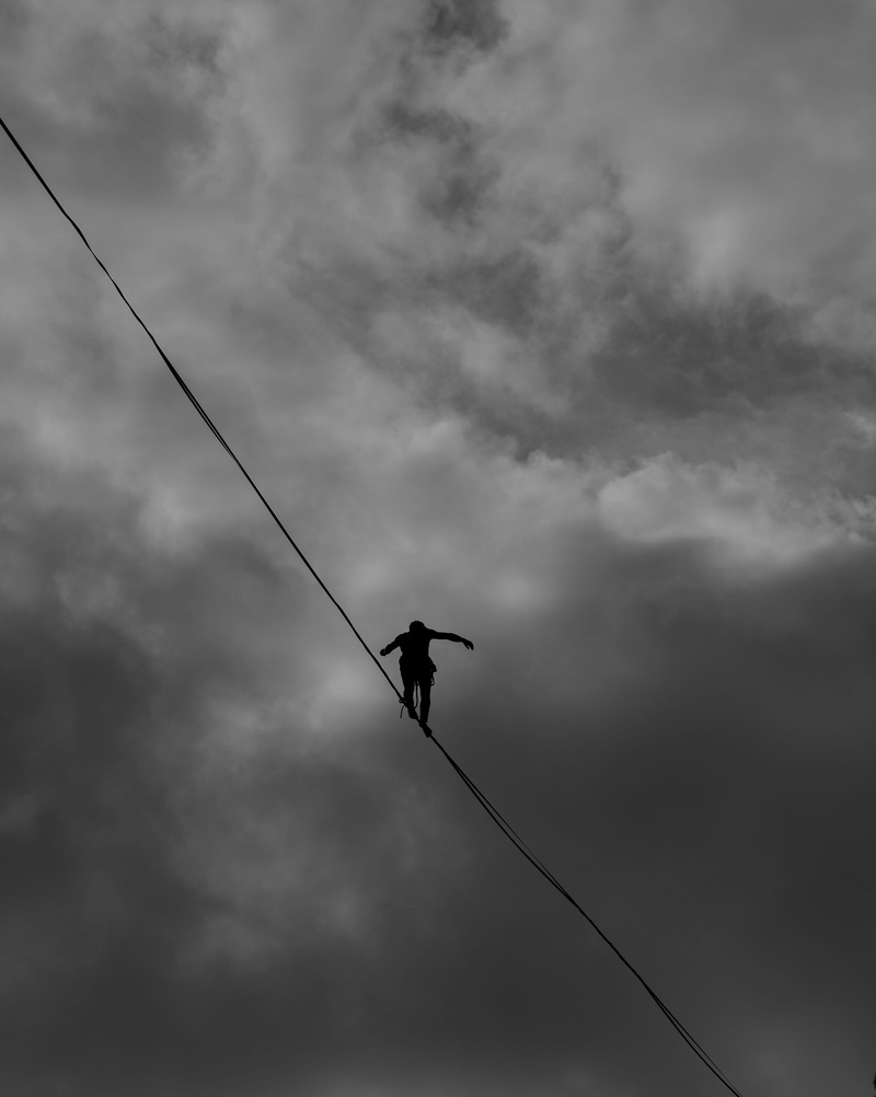 adventure, sky, grayscale, high, low angle shot, silhouette, cloud - sky, low, angle, outdoors, day, one person, 4K, walking, real people, person, walk