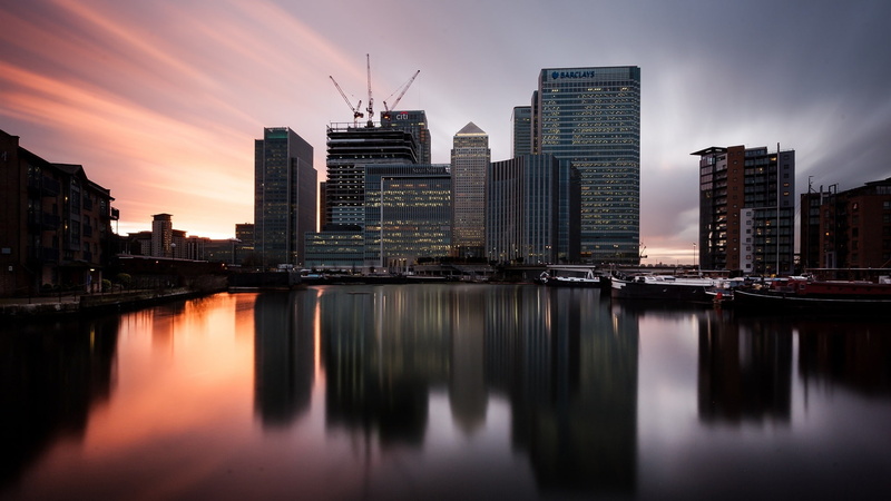 Wharf, London, Buildings, Sunset, Boats, Canary, England, 1080P