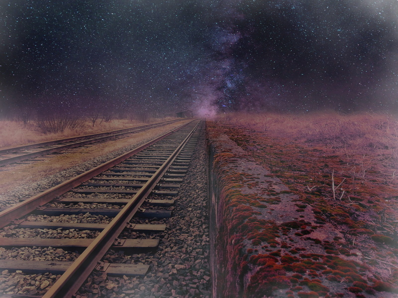 sleepers, transportation, star, train, outdoors, metal, 2K, railroad track, cosmos, fantasy, brown, the way, rail transportation, star field, scenics - nature