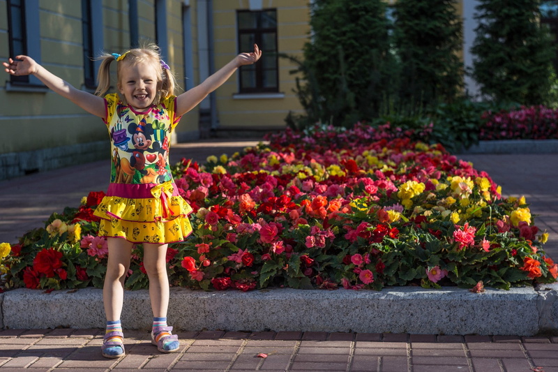 plant, cute, lot, dress, summer, girls, arms raised, girl, mood, flowering plant, nicely, kids, front view, children photographer, 2K, people, child, kid