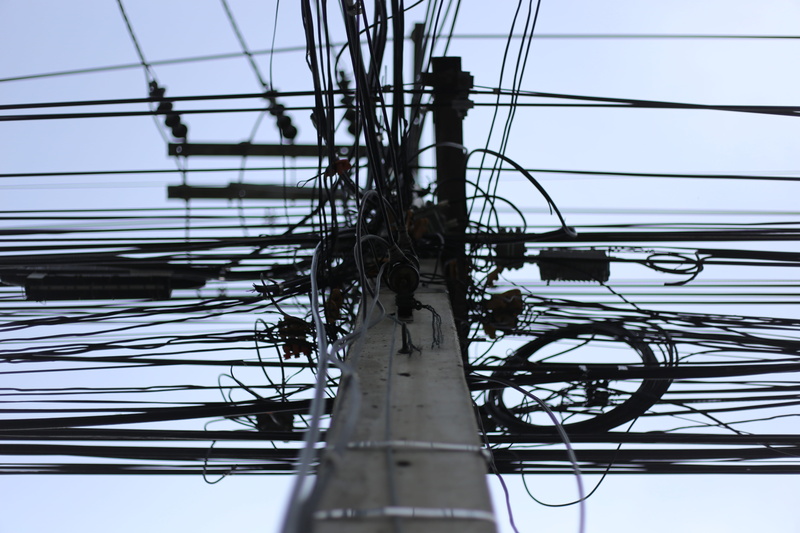 technology, closeup, post, connection, electrical component, sky, metal, pole, wires, chaos, utility, day, power supply, cable, power cable, fuel and power generation