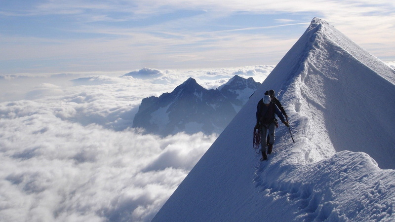 mountains, climbing, nature, heights, 1080P, clouds, snow, sky