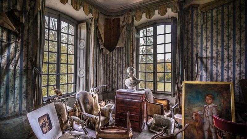 1080P, works of art, room, disorder, sculptures, paintings, windows