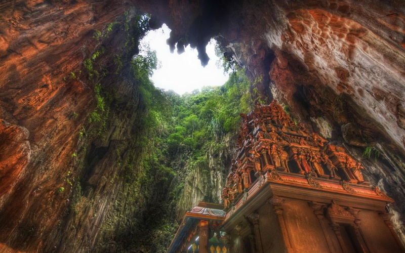 trees, nature and landscapes, circular, cave, inside, temple, 1080P, hdr, hole