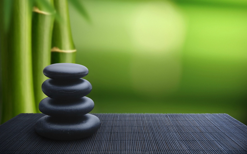 nature, bamboo, table, zen-like, pebble, balance, wood - material, close-up, focus on foreground, no people, solid, green color, healthy lifestyle, stack