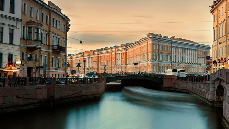 car, incidental people, nature, brown, motion, transportation, city, bridge, concrete, sky, St. Petersburg, Russia, 1080P, building exterior, buildings