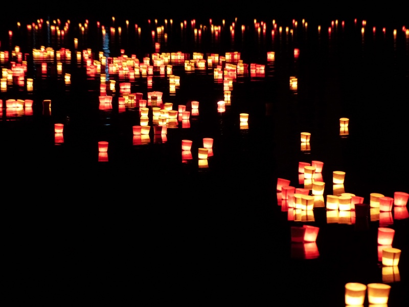festival, no people, building exterior, orange, candles, multi colored, romance, lights serenade, lighted, outdoors, long exposure, night, built structure