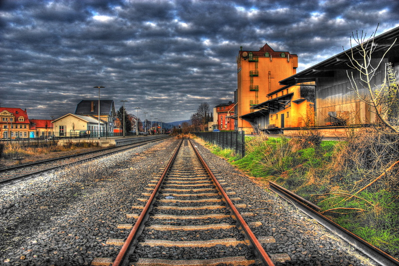 public transportation, transportation, cloud - sky, track, sky, built structure, building exterior, no people, railroad tracks, building, railway rails