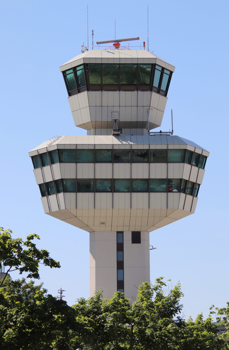tree, sky, architecture, no people, radar, otto lilienthal, outdoors, blue, airport, clear sky, go away, berlin, aircraft, transportation, mode of transportation