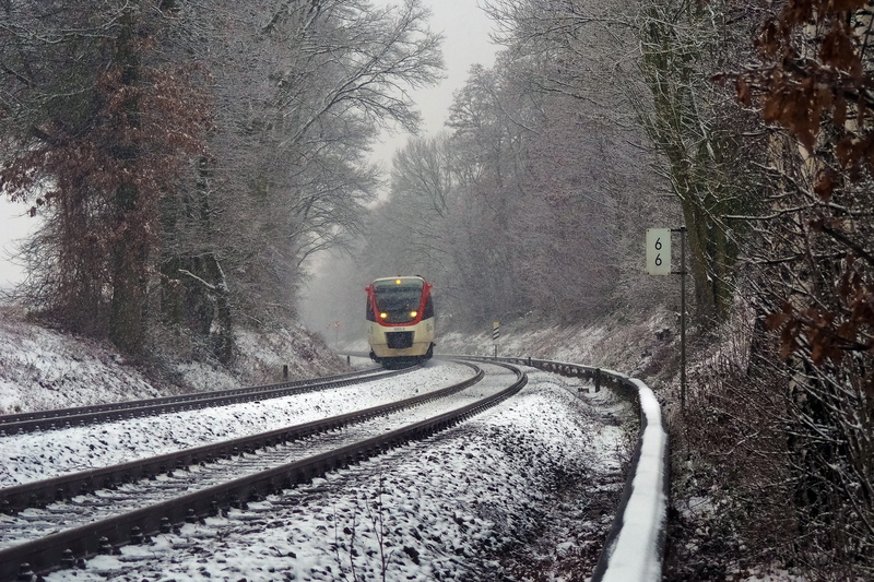 no people, frosty, winter, landscape, land vehicle, on the move, outdoors, cold temperature, snowy, snow landscape, cold, train, nature, tree, mode of transportation