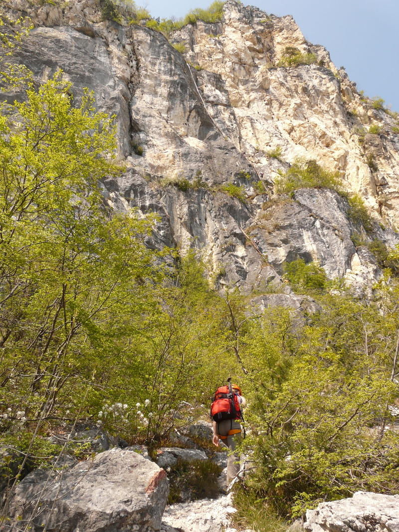 climbing equipment, climbing platform system, Hike, garda, adventure, migratory goal, steep, activity, real people, adult, mountaineer, men, rear view