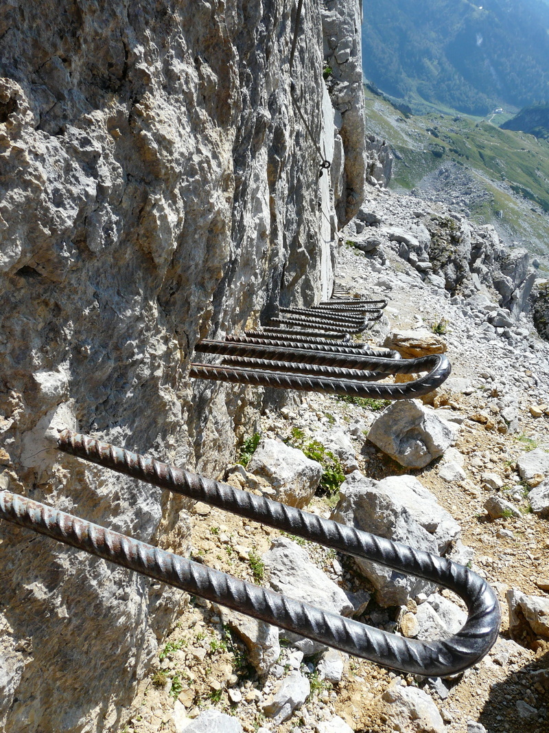 iron brackets, iron pins, alpine, tranquil scene, scenics - nature, architecture, aid, high angle view, medium difficulty, nature, metal, mountain, steep