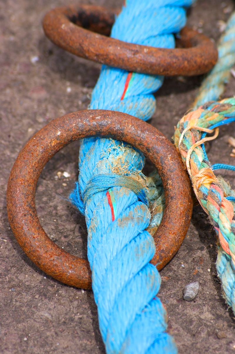connection, damaged, ship traffic jams, decline, rusty, ship, strength, blue, fixing, close-up, sand beach, focus on foreground, cordage, boot, ship accessories