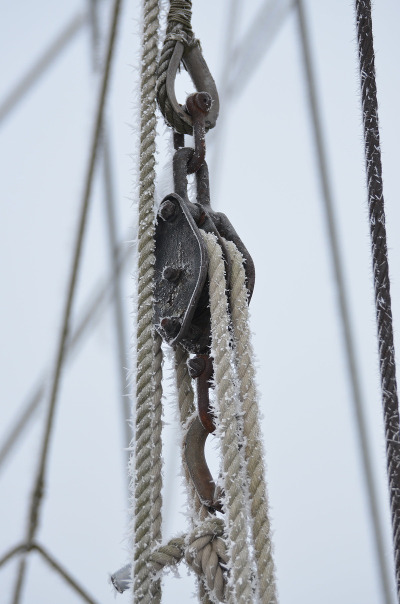4K, white color, close-up, cold temperature, woven, knitting, winter, rigging, safety, strength, outdoors, hanging, selective focus, shipping, cordage