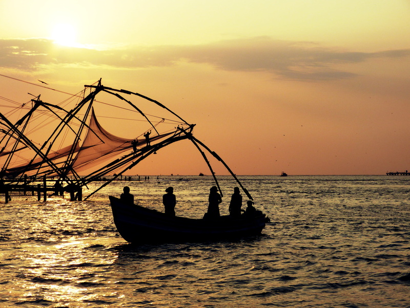 real people, idyllic, nautical vessel, cloud - sky, scenics - nature, kochi, nature, mode of transportation, sunset, lighting, sea, outdoors, boot, india