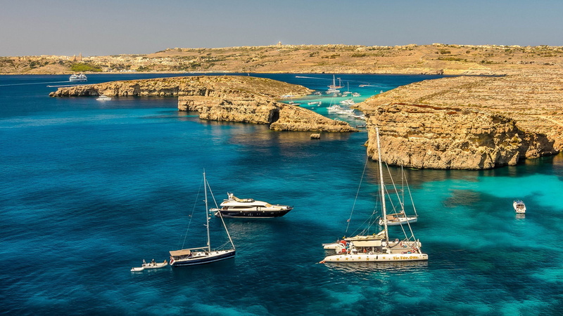 malta, ship, 1080P, sailboat, comino, travel, catamaran, lagoon, sea, scenics - nature, sailing ship, blue lagoon, transportation, nature, no people, water