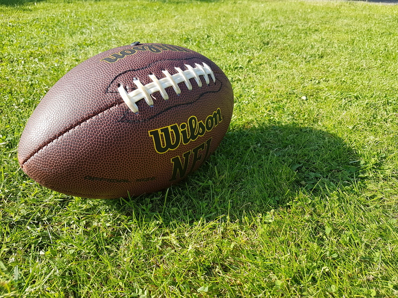 grass, outdoors, playing field, day, team sport, high angle view, american football - sport, leather, grasses, green, american football - ball, football