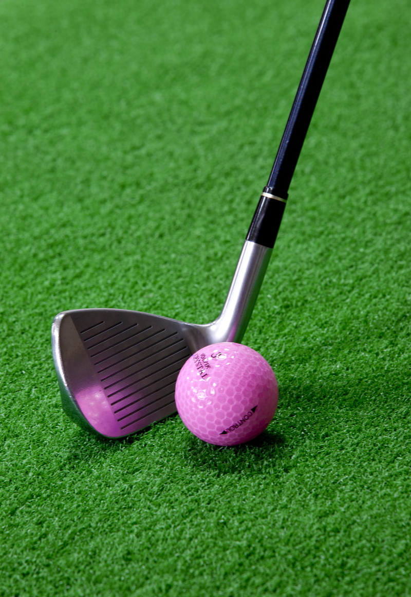 golf, ball, golf clubs, close-up, pink color, green color, leisure activity, grass, plant, nature, exercise, leisure, playing field, artificial turf, golf balls